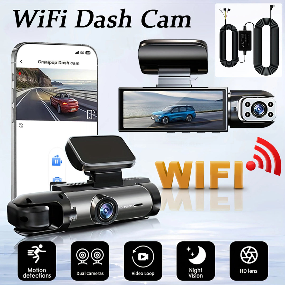 Dashcam de voiture à double objectif