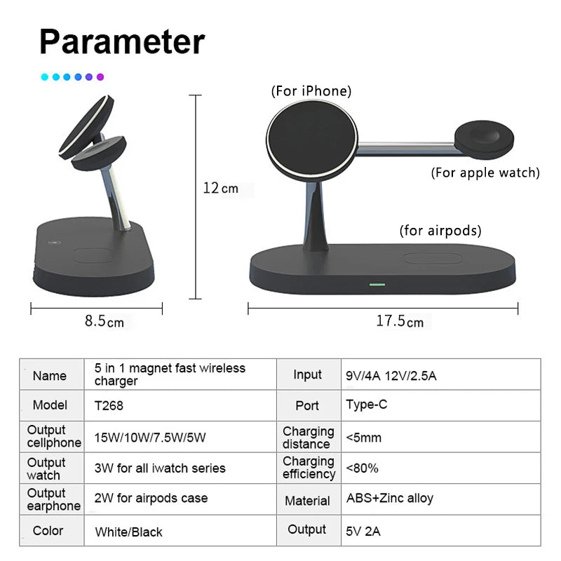 3 en 1 Cargador Inalámbrico Magnético para iPhone, Apple Watch y AirPods