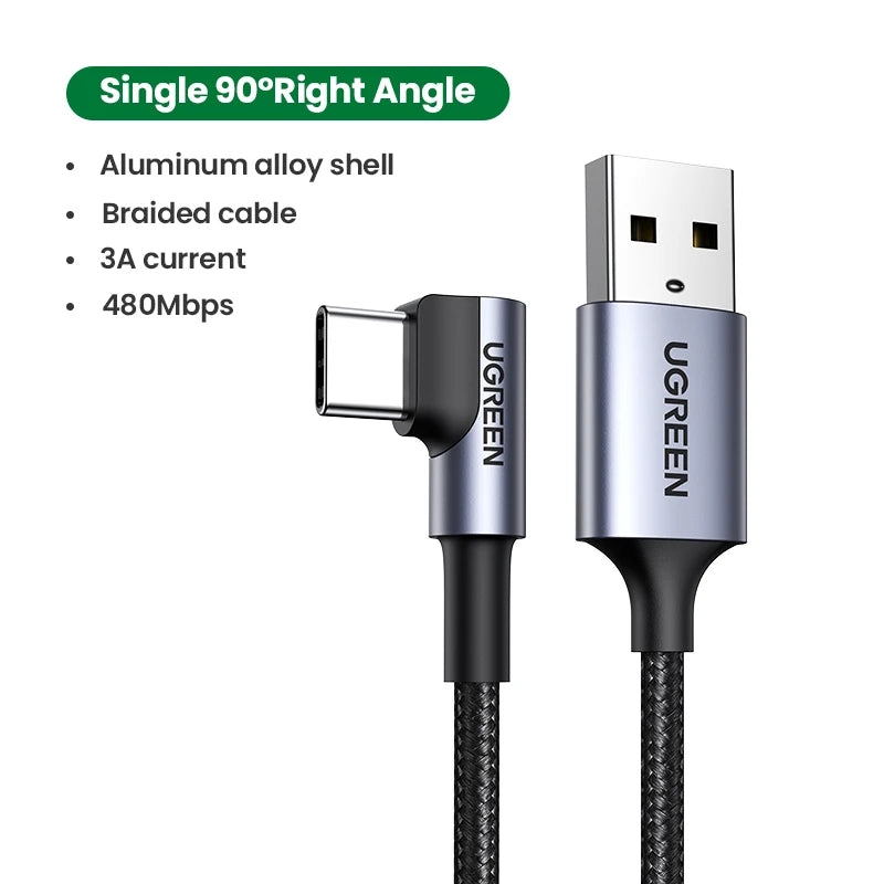 UGREEN Cable USB A a USB‑C 90° 3A Trenzado