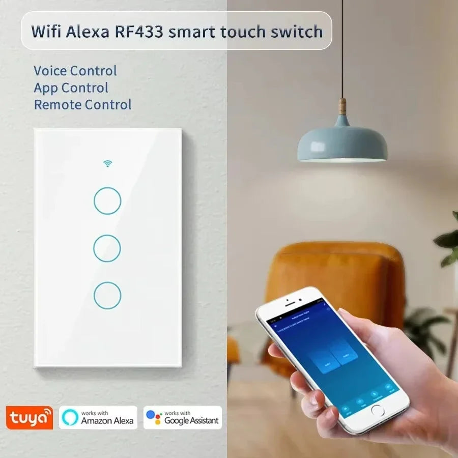 Tuya WiFi Smart Light Switch US Standard Glass Touch Control