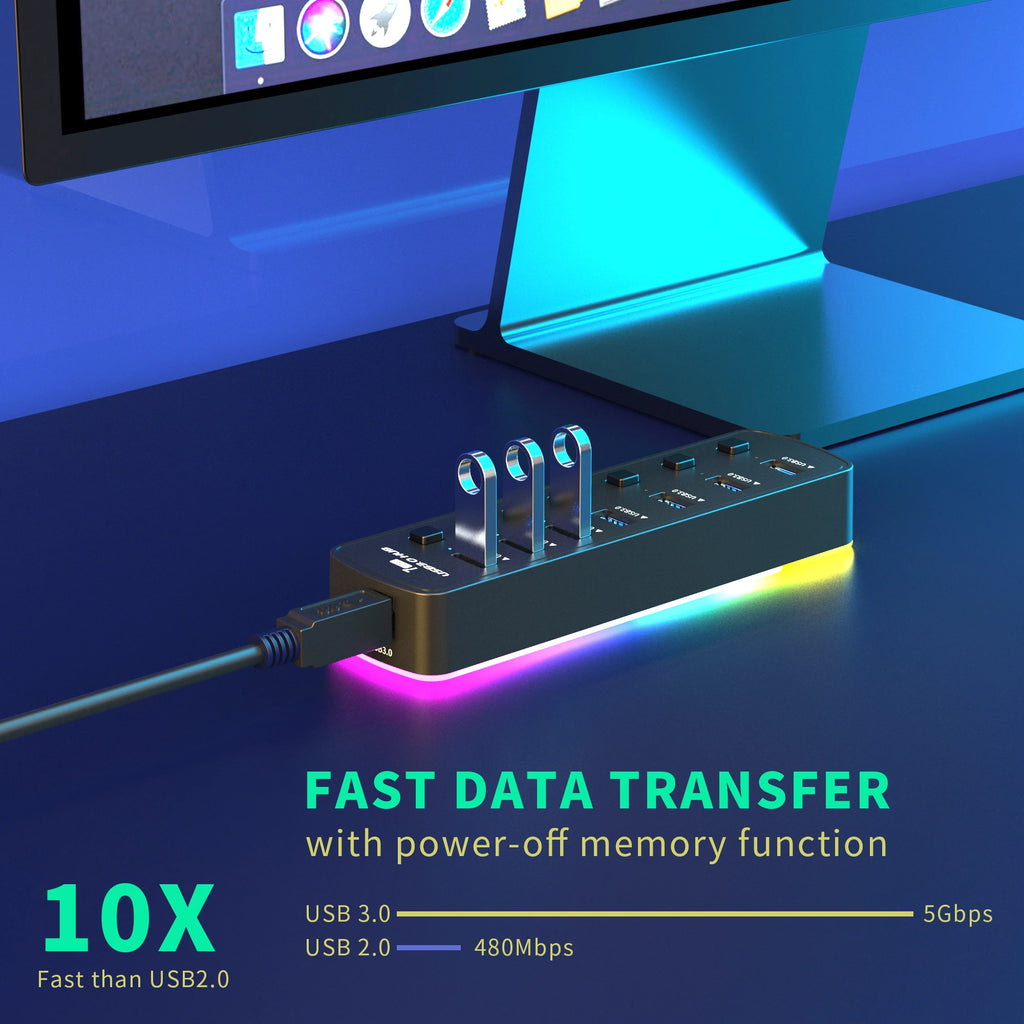 Multi hub RGB USB 3.0 Hub 7 Ports Data