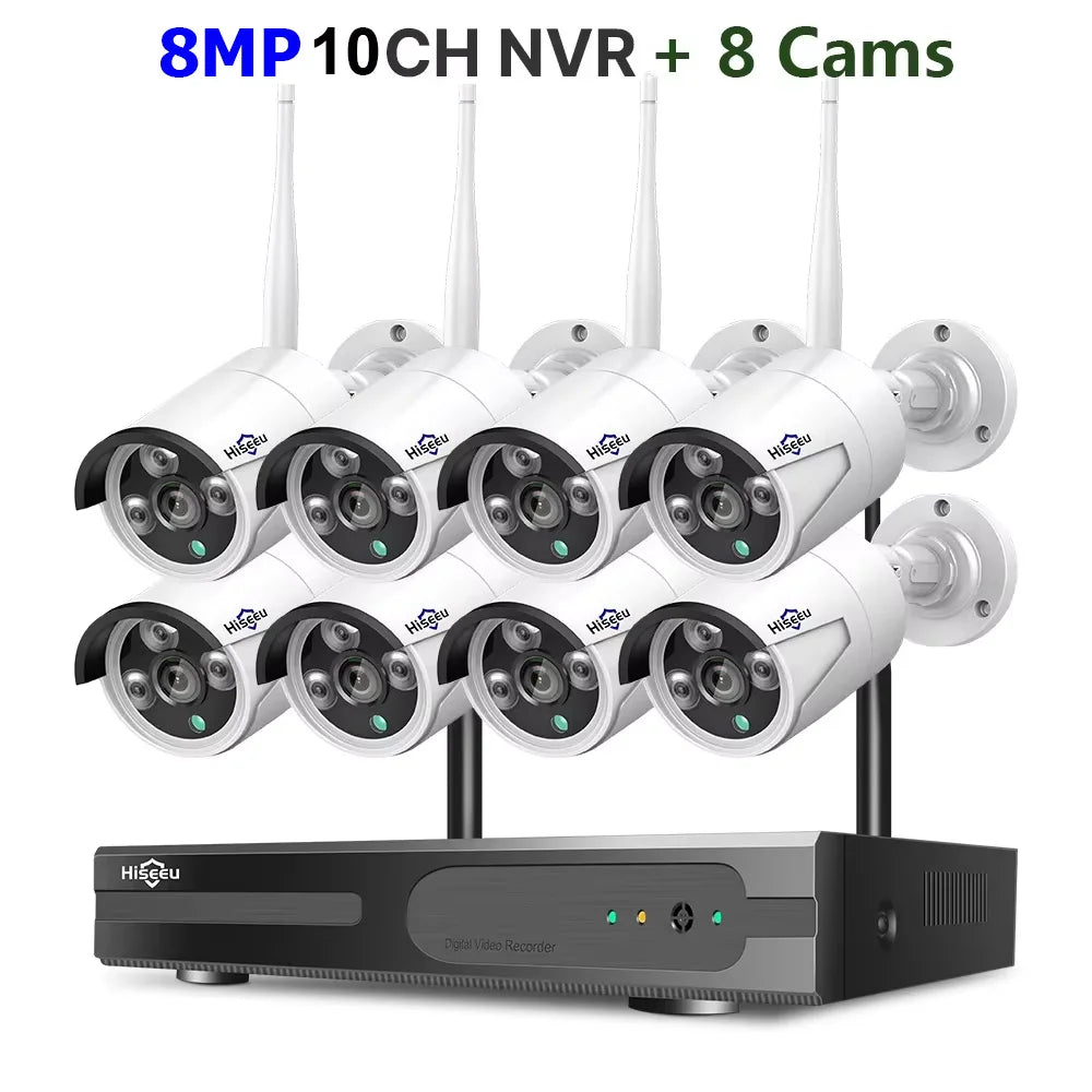 Hiseeu 3/5/8MP Sistema de Cámaras WiFi con NVR 10CH