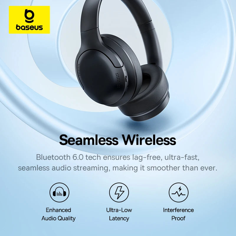 Baseus BH1 Lite Wireless Audífonos Bluetooth 6.0 ENC Clear Call Headsets Super Bass Hit Earphones 80H Playtime Over Ear Headset