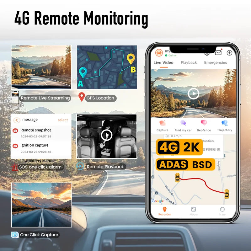 Global 4G LTE Dash Camera Remote Monitor Touch Screen