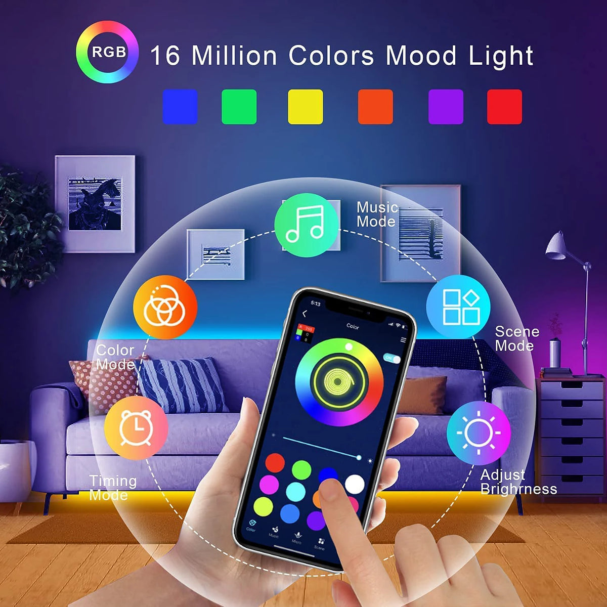 Tira LED RGB 5V con Música y Mando