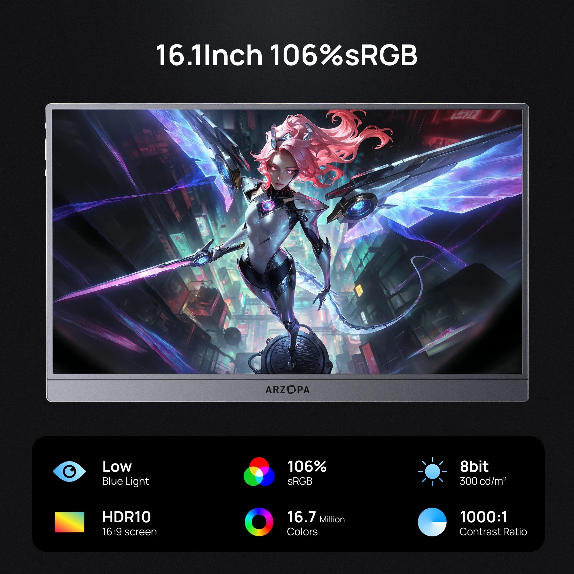 Monitor ARZOPA 16.1” Grey Portable 144 Hz