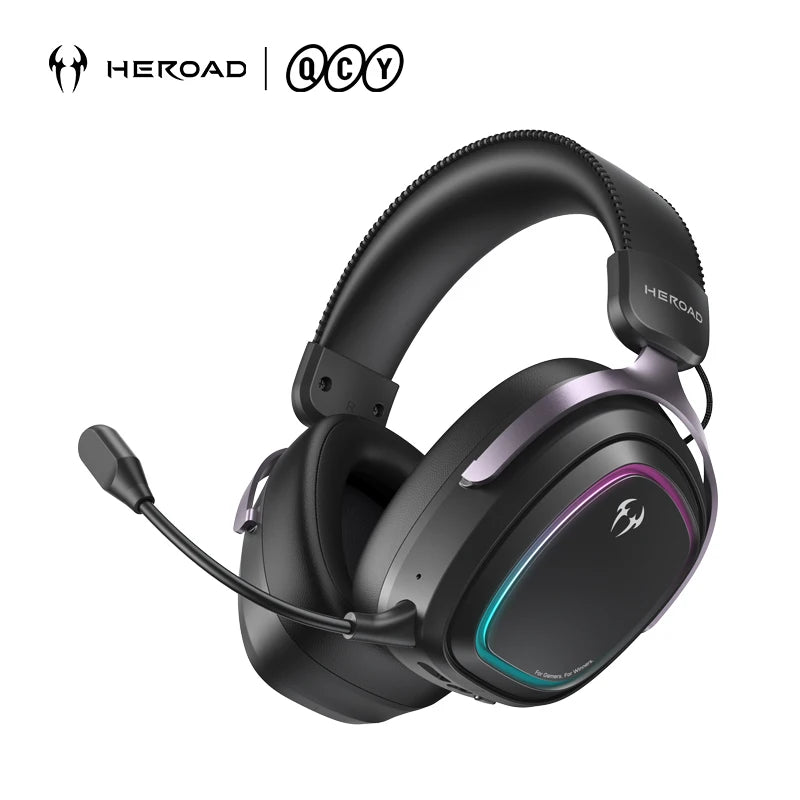 Heroad GT2 Wireless Gaming Headset by QCY THX Spatial Audio+7.1.4 Tri-mode RGB 3-Mic ENC Over Ear Headphone for PC Headset Gamer