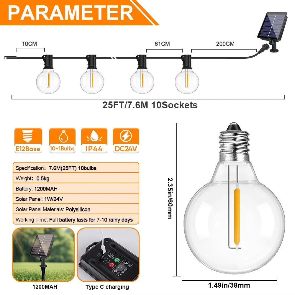 Guirnalda de luz solar para exteriores G40 LED
