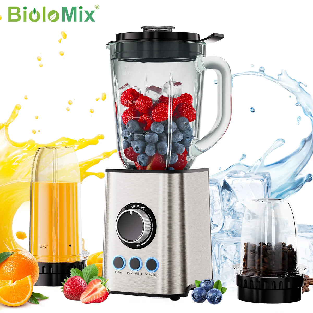 BioloMix Licuadora 3 en 1 de Alta Potencia