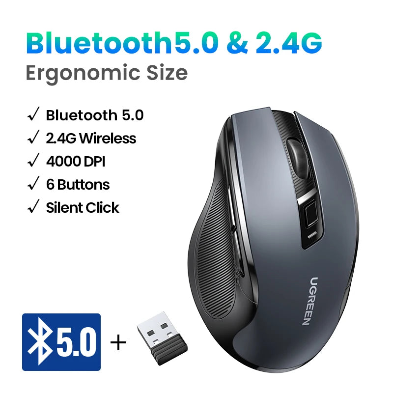 UGREEN Wireless Mouse Bluetooth5.0 Mouse Ergonomic