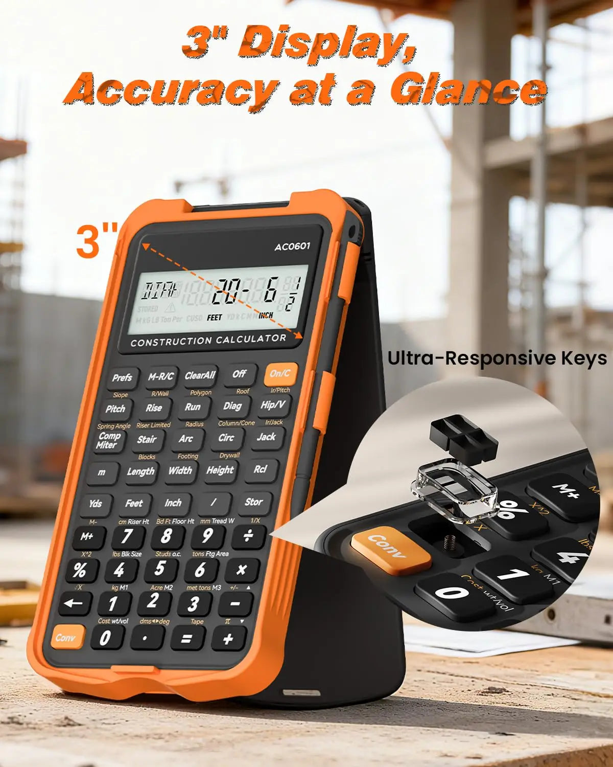 Calculadora de construcción con tableta de escritura industrial