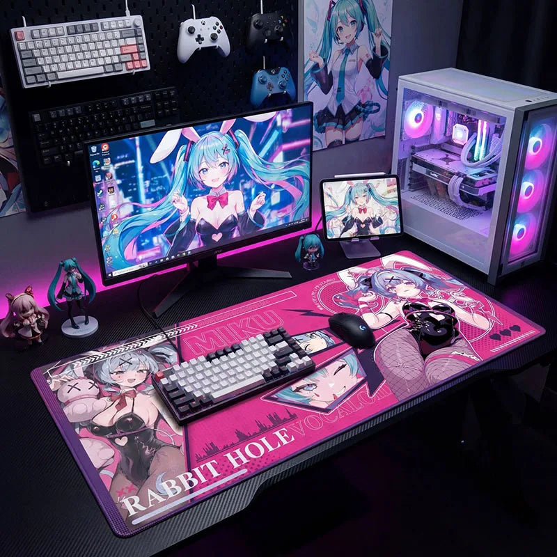 Hatsune Miku Large Mouse Pad Anime Gaming Desk Mat Non Slip Rubber Base Locked Edge Keyboard Mat for PC Gamer Fans Perfect Gifts