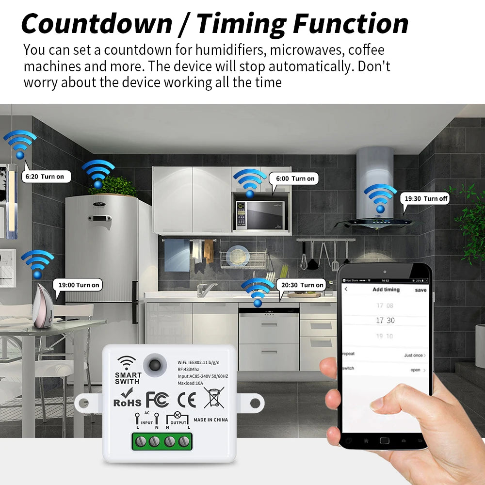 Tuya WiFi Wireless Switch 1/2/3 Gang RF433MHz Voice Control