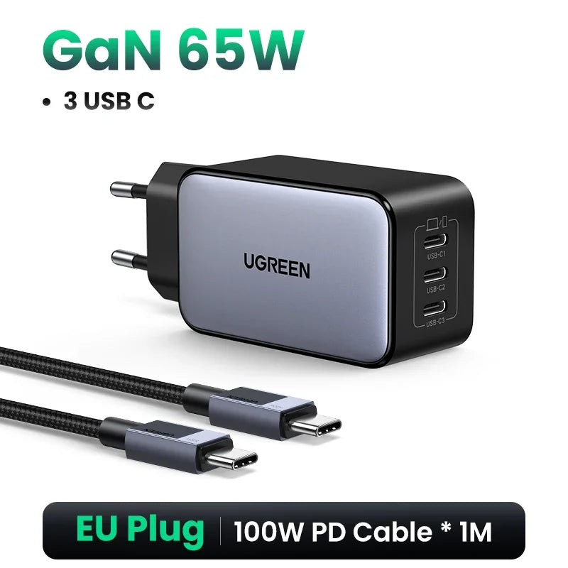 Cargador UGREEN 65W GaN 4 Puertos USB‑C