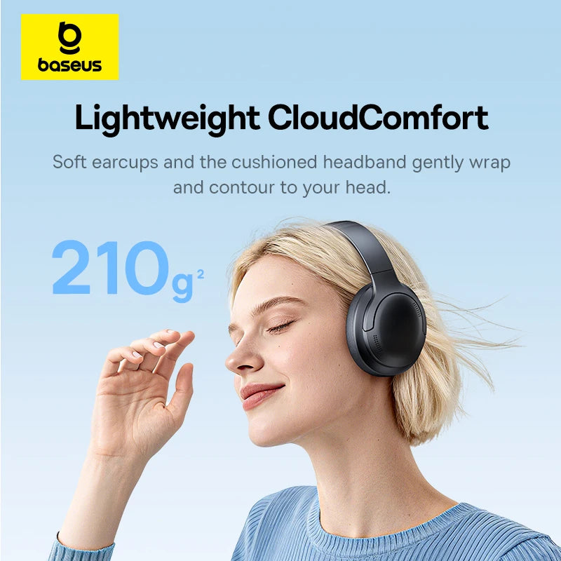 Baseus BH1 Lite Wireless Audífonos Bluetooth 6.0 ENC Clear Call Headsets Super Bass Hit Earphones 80H Playtime Over Ear Headset