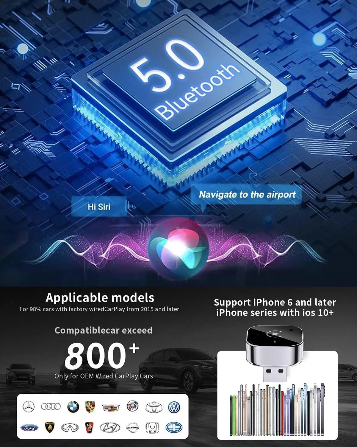 Adaptador Wireless CarPlay & Android Auto