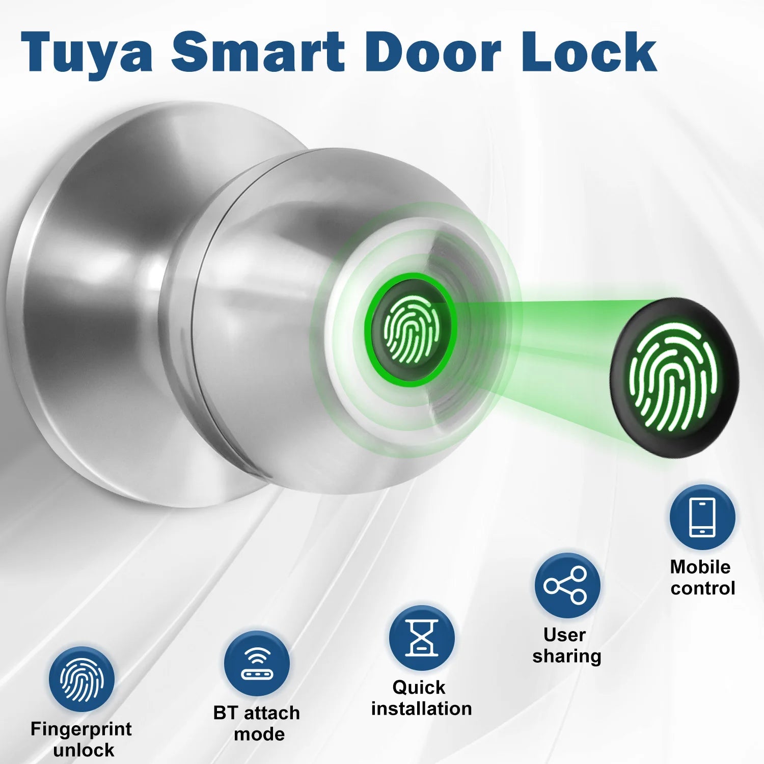 Tuya Smart Door Lock Fingerprint Biometric Spherical