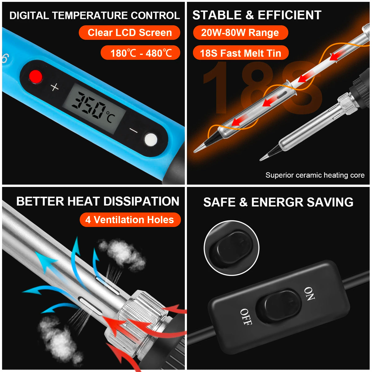 80W Electric Soldering Iron with LCD Display Kit