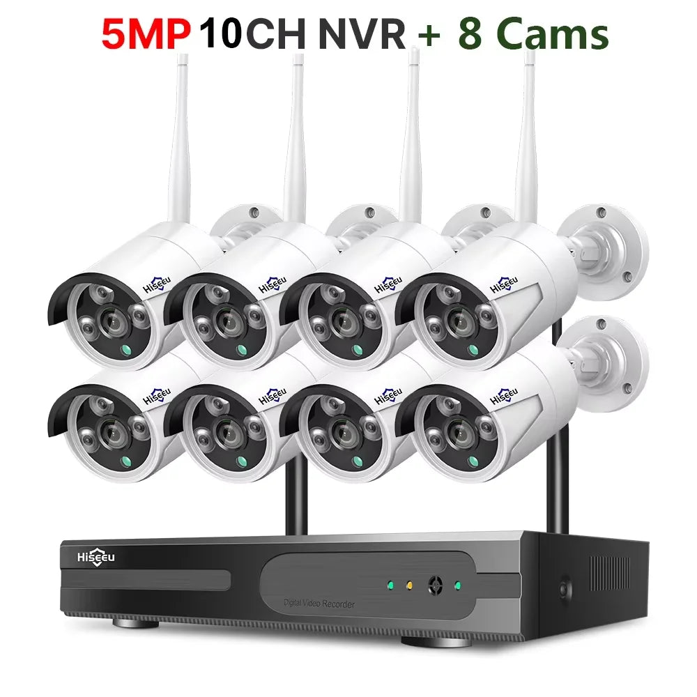 Hiseeu 3/5/8MP Sistema de Cámaras WiFi con NVR 10CH
