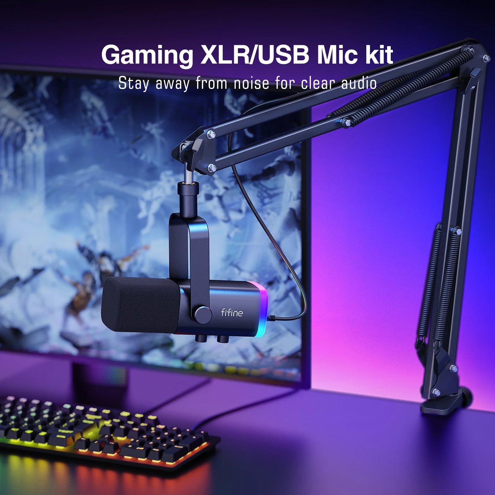 Micrófono FIFINE Dynamic XLR Kit con Boom Arm