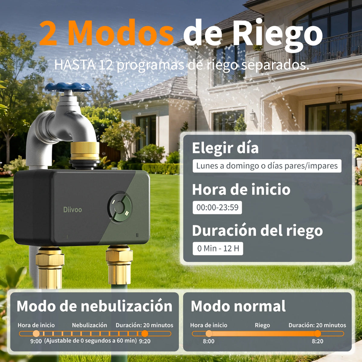 Sistema de Riego Diivoo WiFi de 2 Zonas