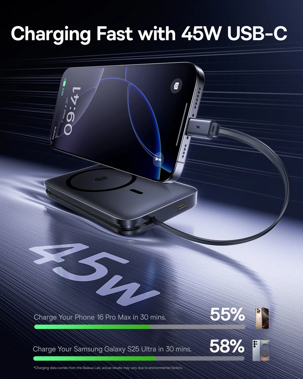 Power Bank Baseus Magnético 3‑en‑1 con Cable USB‑C Integrado