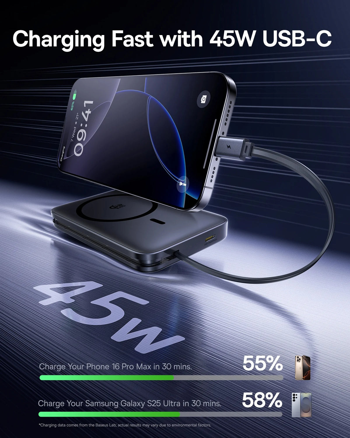Power Bank Baseus Magnético 3‑en‑1 con Cable USB‑C Integrado